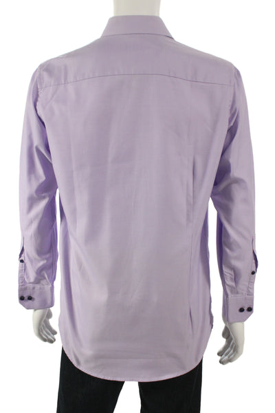Eton Mens Purple 100% Cotton Solid Dress Shirt Standard Cuff 34/35 Size 15.5