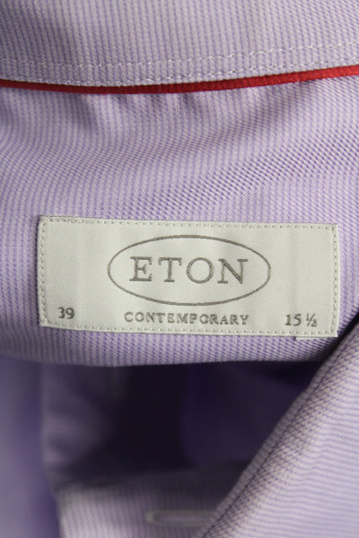 Eton Mens Purple 100% Cotton Solid Dress Shirt Standard Cuff 34/35 Size 15.5