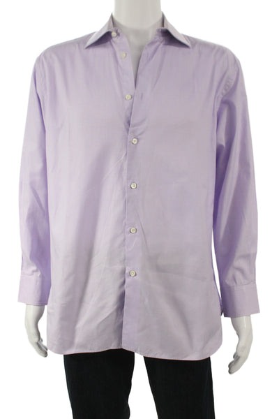 Ike Behar Mens Dress Shirt Purple Check Cotton Button Cuff Size 15.5