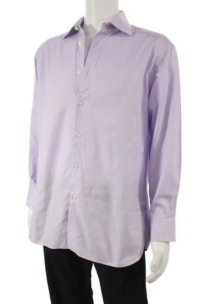 Ike Behar Mens Dress Shirt Purple Check Cotton Button Cuff Size 15.5