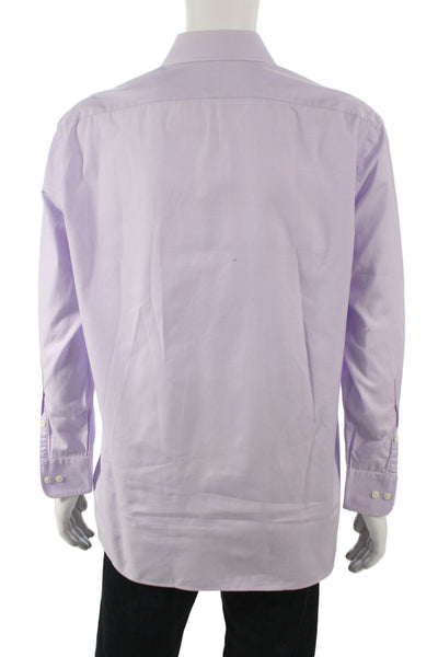 Ike Behar Mens Dress Shirt Purple Check Cotton Button Cuff Size 15.5