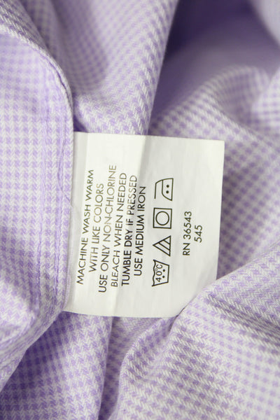 Ike Behar Mens Dress Shirt Purple Check Cotton Button Cuff Size 15.5