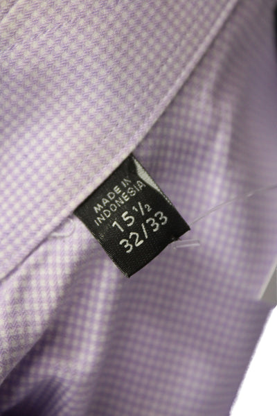 Ike Behar Mens Dress Shirt Purple Check Cotton Button Cuff Size 15.5