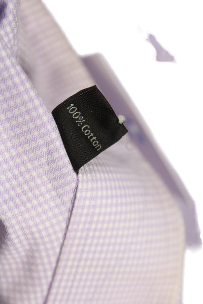 Ike Behar Mens Dress Shirt Purple Check Cotton Button Cuff Size 15.5