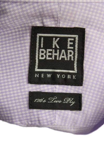 Ike Behar Mens Dress Shirt Purple Check Cotton Button Cuff Size 15.5