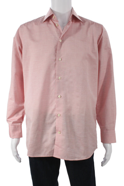 Eton Mens Pink Striped Classic Dress Shirt Long Sleeve Standard Cuff Size 15.5