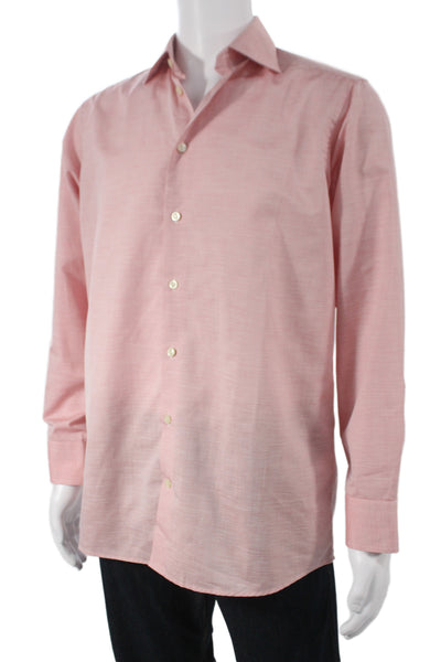 Eton Mens Pink Striped Classic Dress Shirt Long Sleeve Standard Cuff Size 15.5