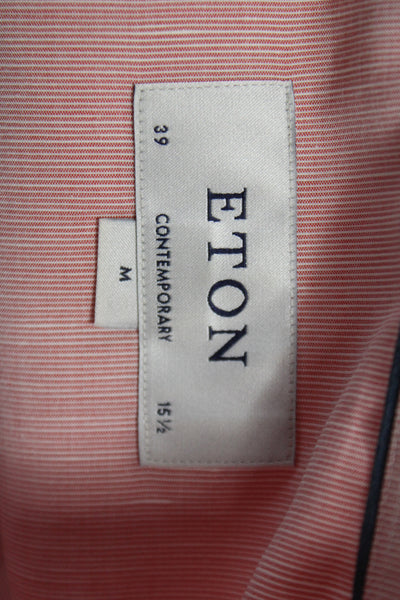 Eton Mens Pink Striped Classic Dress Shirt Long Sleeve Standard Cuff Size 15.5