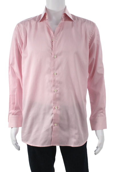 Eton Mens Pink Striped 100% Cotton Dress Shirt 36/37 Sleeve Size 16