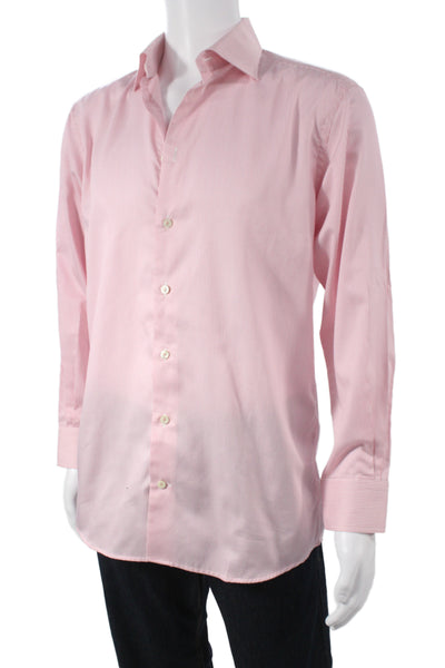 Eton Mens Pink Striped 100% Cotton Dress Shirt 36/37 Sleeve Size 16