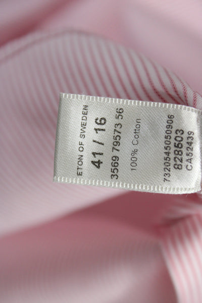 Eton Mens Pink Striped 100% Cotton Dress Shirt 36/37 Sleeve Size 16