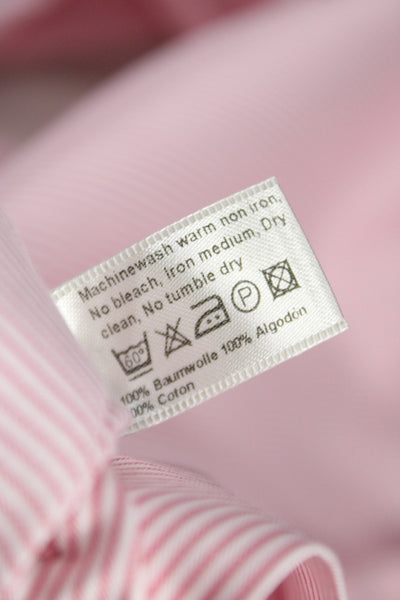 Eton Mens Pink Striped 100% Cotton Dress Shirt 36/37 Sleeve Size 16
