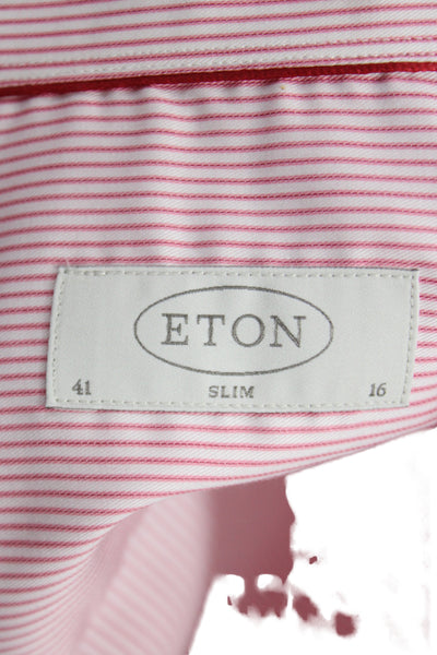 Eton Mens Pink Striped 100% Cotton Dress Shirt 36/37 Sleeve Size 16