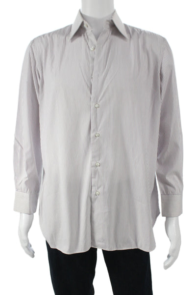 Oriali Mens Purple Striped Cotton Dress Shirt Long Sleeve Collared Size 15.5