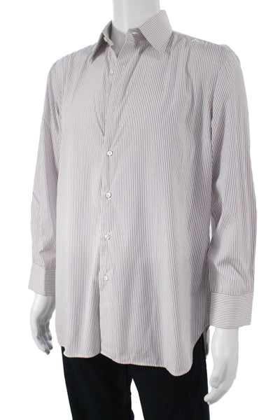 Oriali Mens Purple Striped Cotton Dress Shirt Long Sleeve Collared Size 15.5