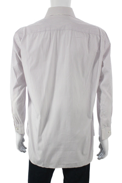 Oriali Mens Purple Striped Cotton Dress Shirt Long Sleeve Collared Size 15.5