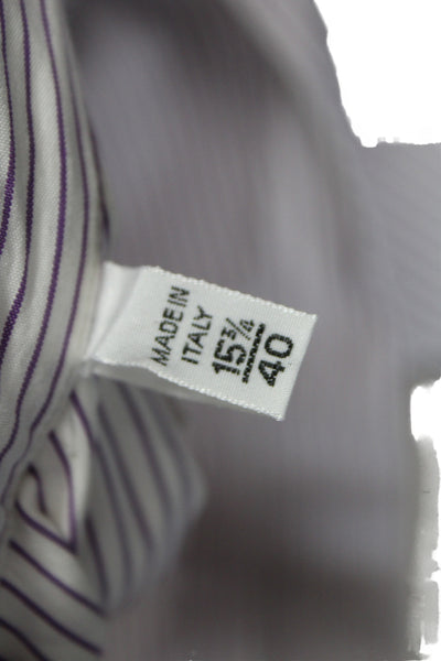 Oriali Mens Purple Striped Cotton Dress Shirt Long Sleeve Collared Size 15.5