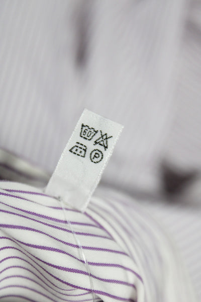 Oriali Mens Purple Striped Cotton Dress Shirt Long Sleeve Collared Size 15.5