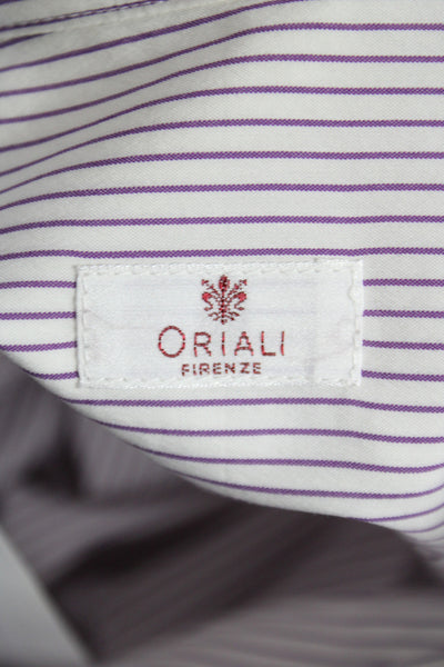 Oriali Mens Purple Striped Cotton Dress Shirt Long Sleeve Collared Size 15.5
