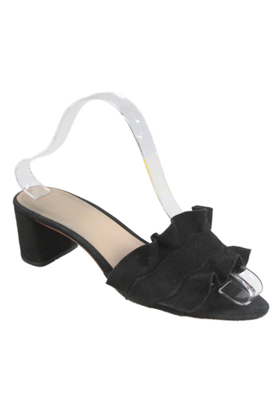 Loeffler Randall Womens Suede Ruffle Detail Open Toe Heels Shoes Black Size 8B