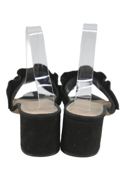 Loeffler Randall Womens Suede Ruffle Detail Open Toe Heels Shoes Black Size 8B