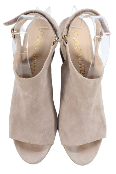 Stuart Weitzman Womens Suede Open Toe Slingbacks Block Heels Shoes Pink Sz 8