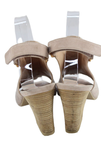 Stuart Weitzman Womens Suede Open Toe Slingbacks Block Heels Shoes Pink Sz 8