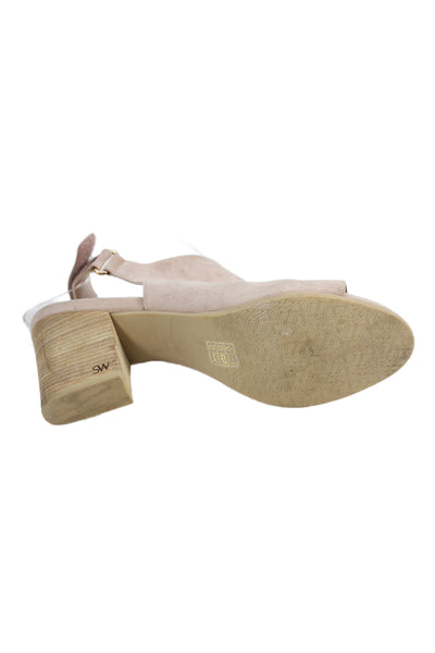 Stuart Weitzman Womens Suede Open Toe Slingbacks Block Heels Shoes Pink Sz 8