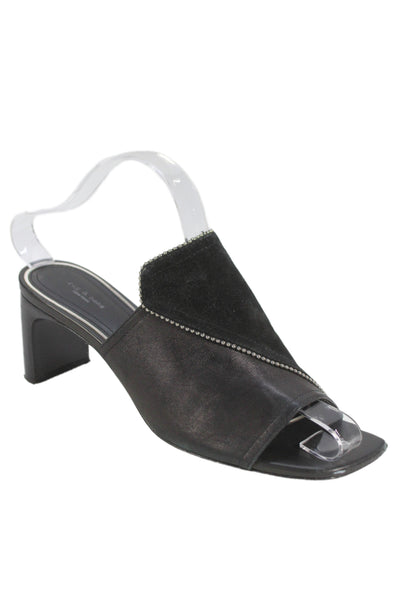 Rag & Bone Womens Leather Suede Embellished Block Heels Sandals Shoes Black Sz 8