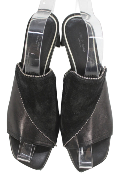 Rag & Bone Womens Leather Suede Embellished Block Heels Sandals Shoes Black Sz 8