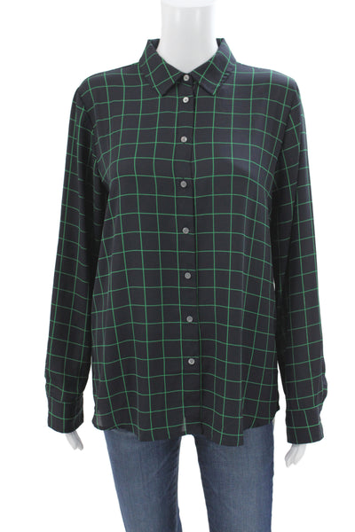 J Crew Women Basic Black Check Collared Button-Up Long Sleeve Size M