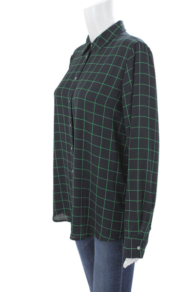 J Crew Women Basic Black Check Collared Button-Up Long Sleeve Size M
