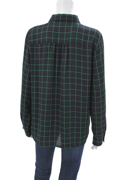 J Crew Women Basic Black Check Collared Button-Up Long Sleeve Size M
