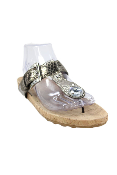 Stuart Weitzman Womens Jeweled Thong Slide On Sandals Silver Size 7.5 Medium
