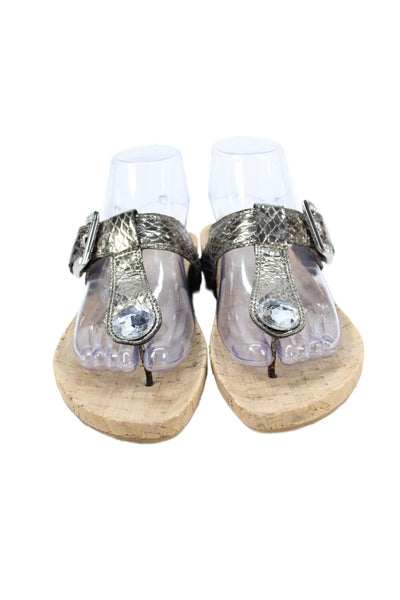 Stuart Weitzman Womens Jeweled Thong Slide On Sandals Silver Size 7.5 Medium