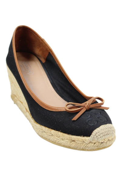 Coach Womens Leather Trim Espadrille Wedge Pumps Black Brown Size 8