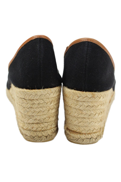 Coach Womens Leather Trim Espadrille Wedge Pumps Black Brown Size 8