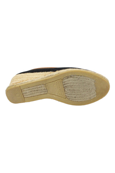 Coach Womens Leather Trim Espadrille Wedge Pumps Black Brown Size 8