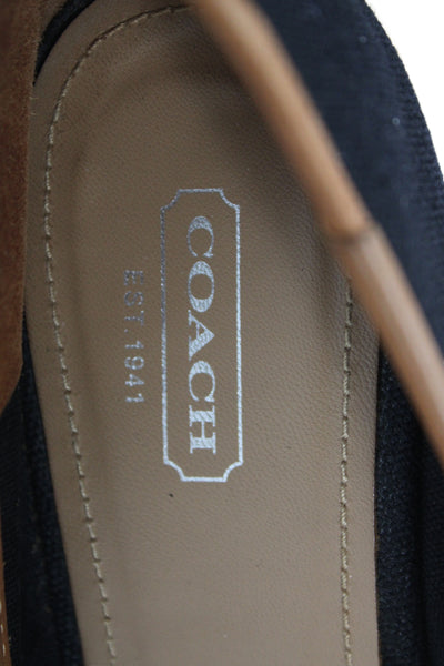 Coach Womens Leather Trim Espadrille Wedge Pumps Black Brown Size 8