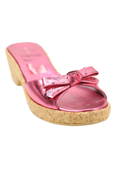 Marc Jacobs Womens Leather Jeweled Bow Sandal Heels Pink Metallic Size 7.5