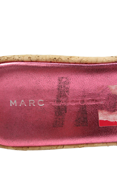 Marc Jacobs Womens Leather Jeweled Bow Sandal Heels Pink Metallic Size 7.5
