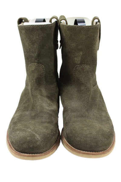 Aquatalia By Marvin K Womens Suede Gold Tone Ankle Boots Olive Green Size 7.5