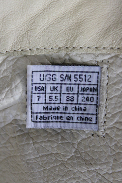 Ugg Womens Leather Chrystie Shearling Lined Mid Calf Boots White Brown Size 7