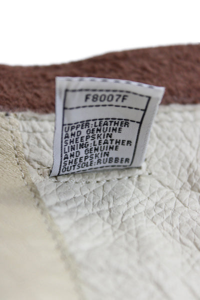 Ugg Womens Leather Chrystie Shearling Lined Mid Calf Boots White Brown Size 7