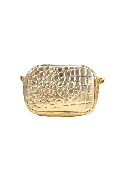 Tory Burch Womens Embossed Leather Zipper Cosmetic Handbag Gold