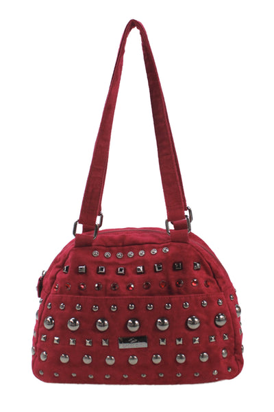 Braccialini Womens Jeweled Studded Zipper Closure Shoulder Handbag Ruby Red
