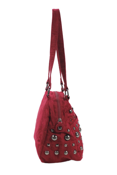 Braccialini Womens Jeweled Studded Zipper Closure Shoulder Handbag Ruby Red