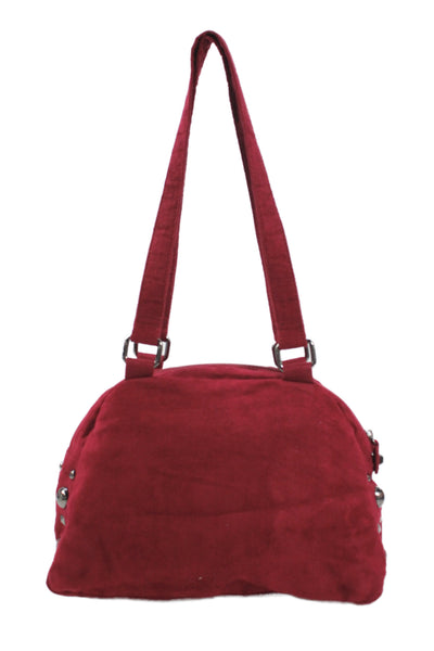 Braccialini Womens Jeweled Studded Zipper Closure Shoulder Handbag Ruby Red
