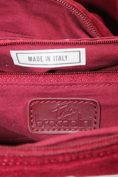 Braccialini Womens Jeweled Studded Zipper Closure Shoulder Handbag Ruby Red