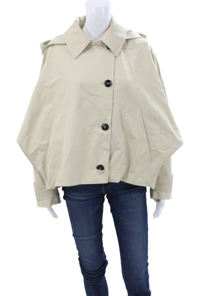 Zara Women Anorak Cape Beige Cotton Long Sleeve Button Size M